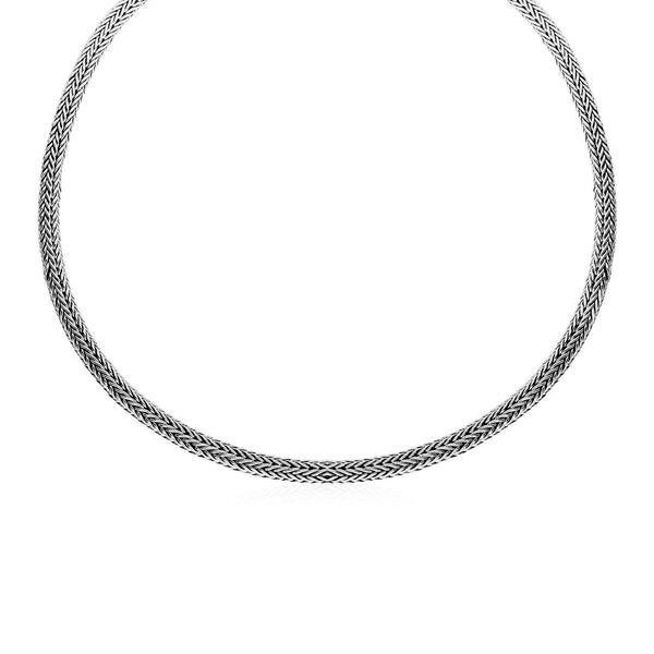 Wide Woven Rope Necklace in Sterling Silver